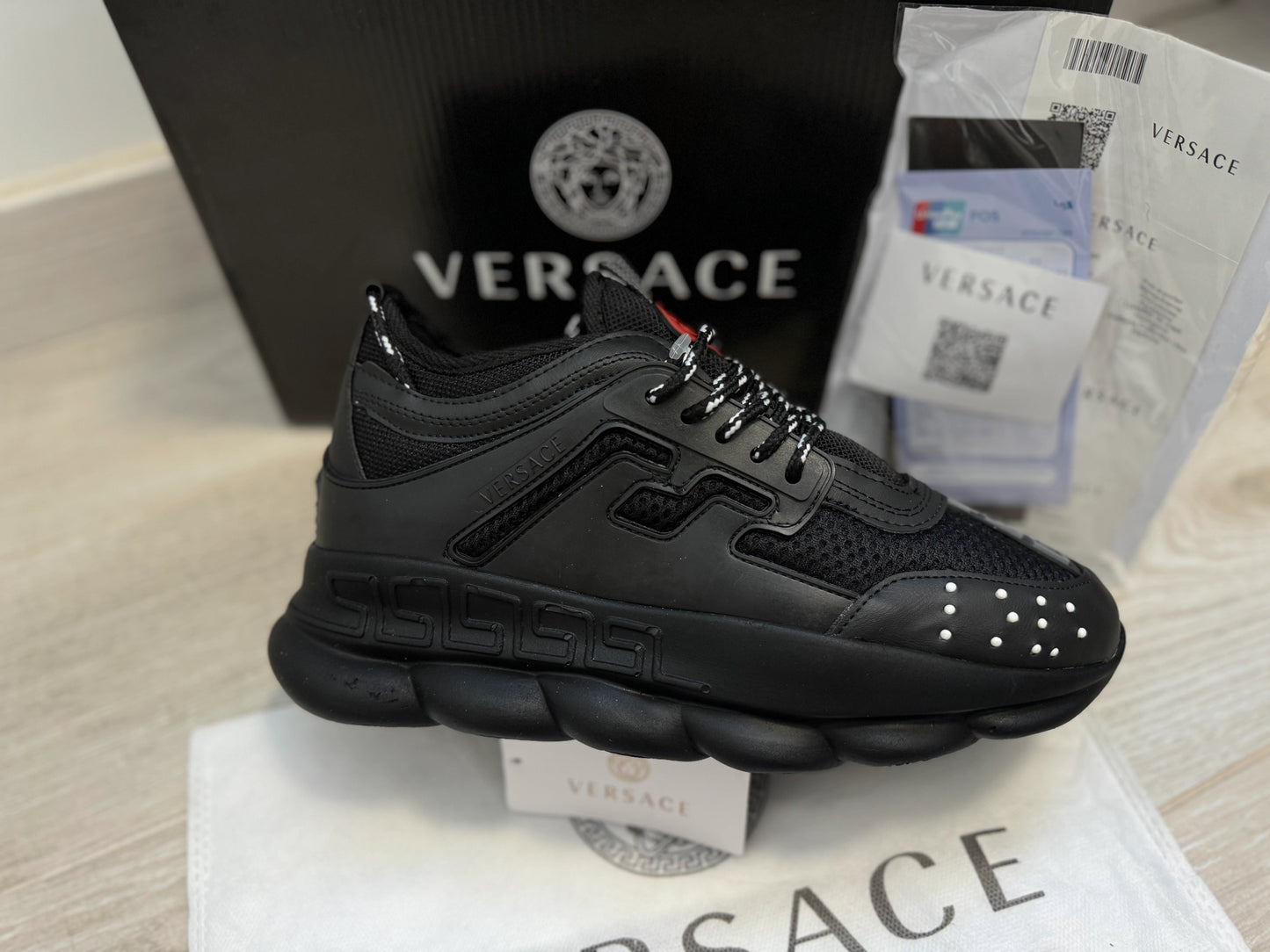 Versace Chain Reaction "Triple Black" sneakers